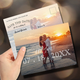 最後のシンプル写真モダン結婚式の日付を保存 案内ポストカード
