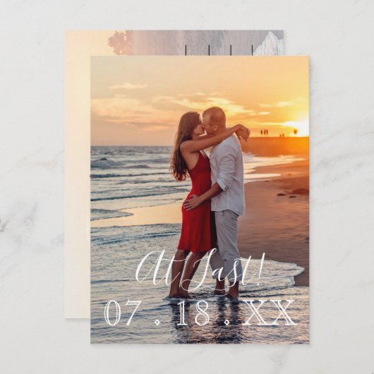 最後のシンプル写真モダン結婚式の日付を保存 案内ポストカード (正面/裏面)