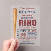 最後のスイングはリングや輪前！野球ブライダルシャワー アクリル招待状 (インサイチュ (ポータブル))