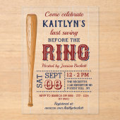 最後のスイングはリングや輪前！野球ブライダルシャワー アクリル招待状 (正面)
