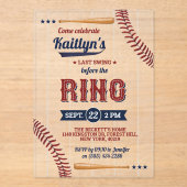 最後のスイングはリングや輪前！野球ブライダルシャワー アクリル招待状 (正面)