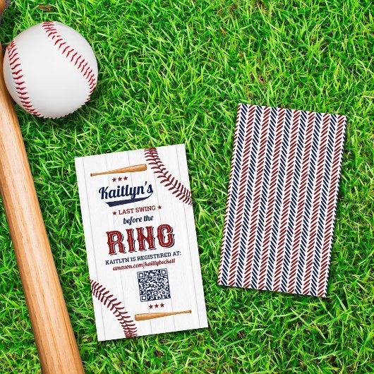 最後のスイングはリングや輪前！野球ブライダルシャワー エンクロージャーカード