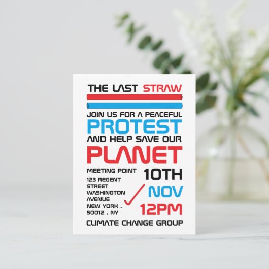 最後のストロー、気候変動の会議ポイント ポストカード (スタンド正面)