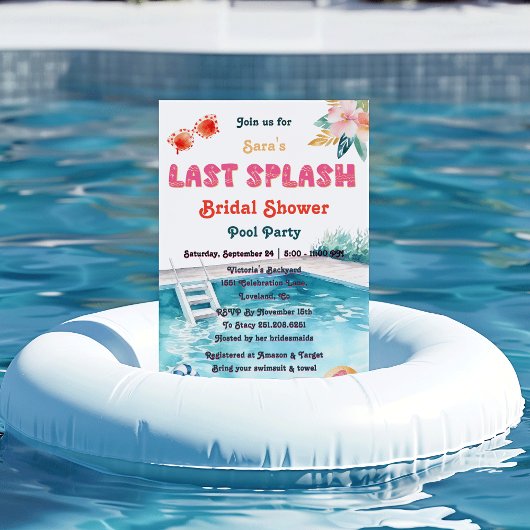 最後のスプラッシュプールをテーマにしたバチェロレッテブライダルシャワー 招待状