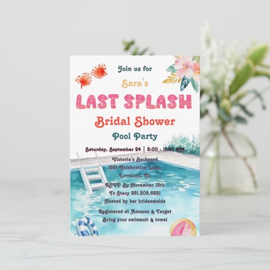 最後のスプラッシュプールをテーマにしたバチェロレッテブライダルシャワー 招待状 (スタンド正面)