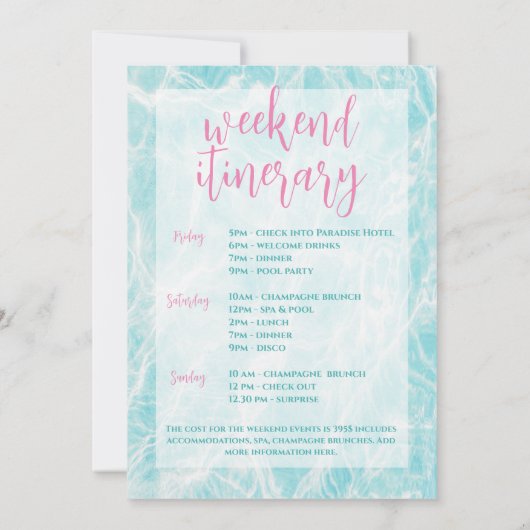 最後のスプラッシュプールバチェロレッテ週末の旅程 招待状 (裏面)