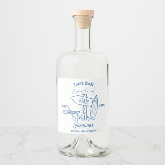 最後のセイルの前のバチェロレッテ週末 リキュールボトルラベル (正面)