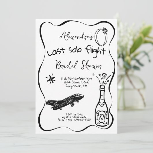 最後のソロフライトのブ描ライダルシャワーの招待 招待状 (スタンド正面)