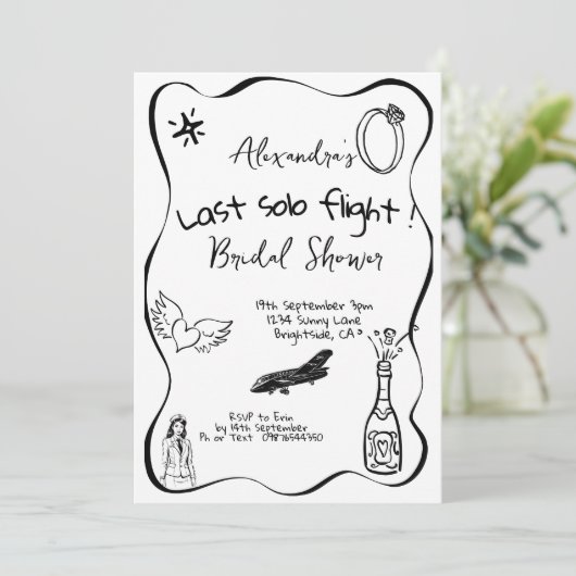 最後のソロフライトハンドブライダルシャワー招待 招待状 (スタンド正面)