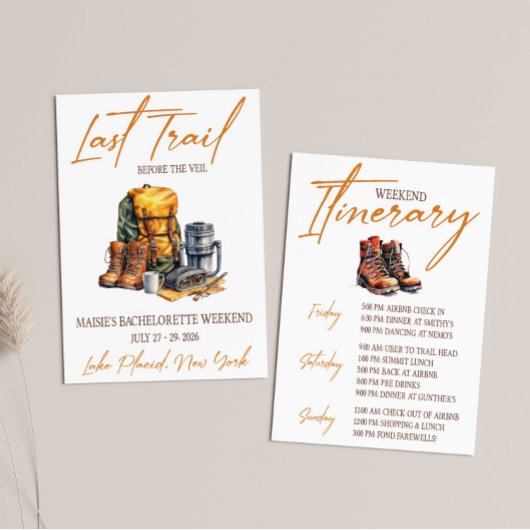 最後のトレイル、ハイキングバチェロレッテ週末パーティー 招待状