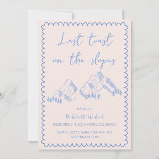 最後のトーストの斜面のバチェロレッテ週末 招待状 (正面)