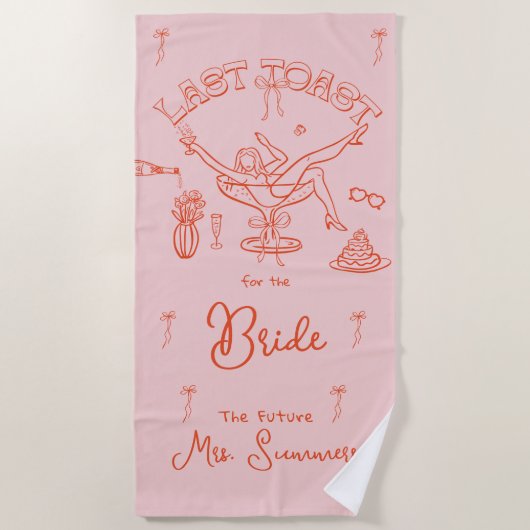 最後のトーストオンザコーストバチェロレッテ名前をカスタムする ビーチタオル (正面)