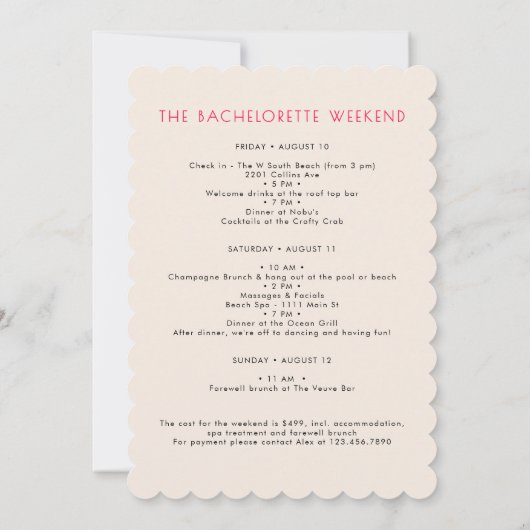 最後のトーストオンザコーストビーチバチェロレッテ 招待状 (裏面)