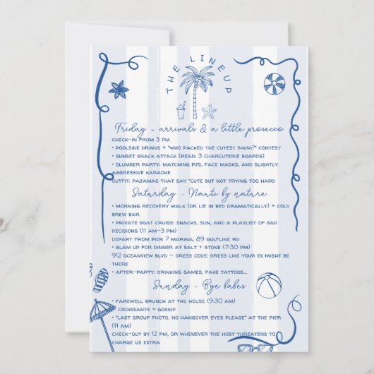 最後のトーストオンザコーストブルーバチェロレッテ週末 招待状 (裏面)