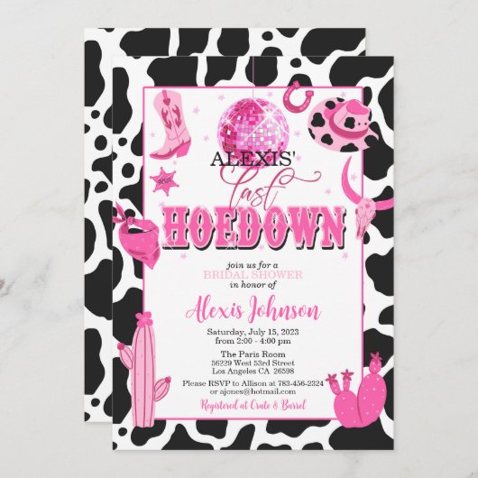 最後のホームダウンバチェロレッテ/ブライダルシャワーへの招待 招待状 (正面/裏面)