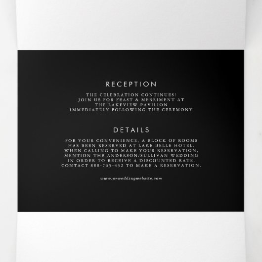 最後のミニマリストの白黒のスクリプ結婚ト 三つ折り招待状 (内部中)