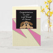 最後のラウンドのお祝いカード – ドッグ カード (黄色い花)