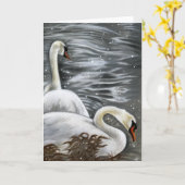 最後の作品の美しく白い白鳥の挨拶状 カード (黄色い花)