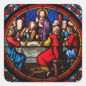 最後の晩餐のステンドグラスカラフルイエス スクエアシール (正面)