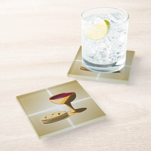 最後の晩餐イースターの種なしパンとワイン ガラスコースター (アングル)