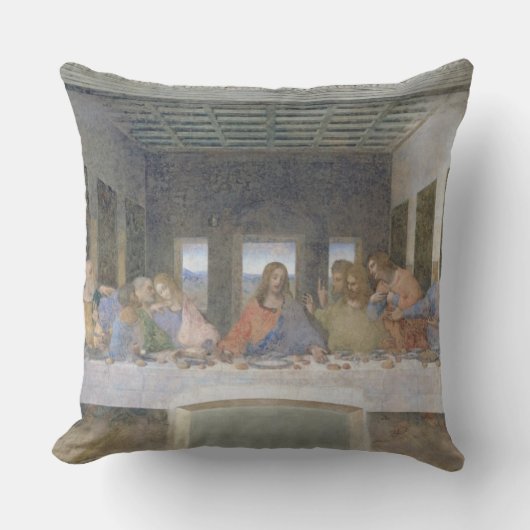 最後の晩餐1495-97年(フレスコ画) クッション (正面)