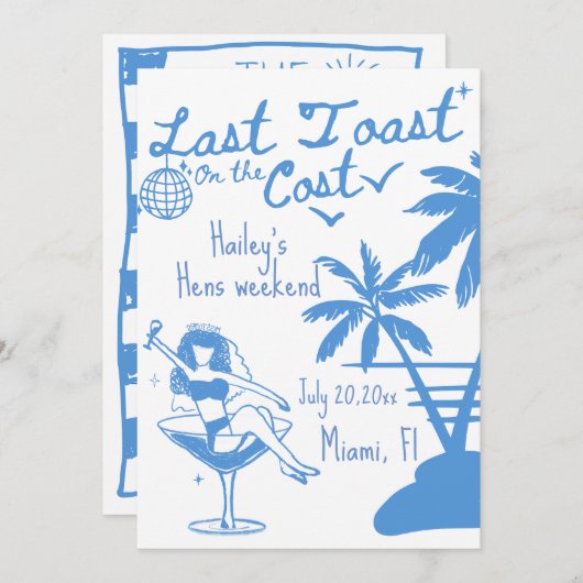 最後の沿岸の乾杯独身最後の夜の招待状よ 招待状 (正面/裏面)