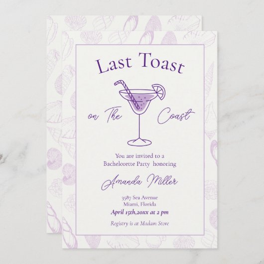 最後の沿岸の乾杯 独身最後のパーティー 招待状 (正面/裏面)