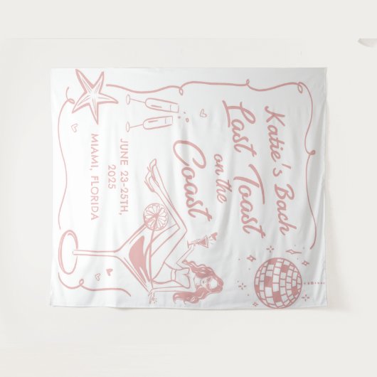 最後の沿岸の浜辺のピンクの独身最後の祝い タペストリー (正面(横))