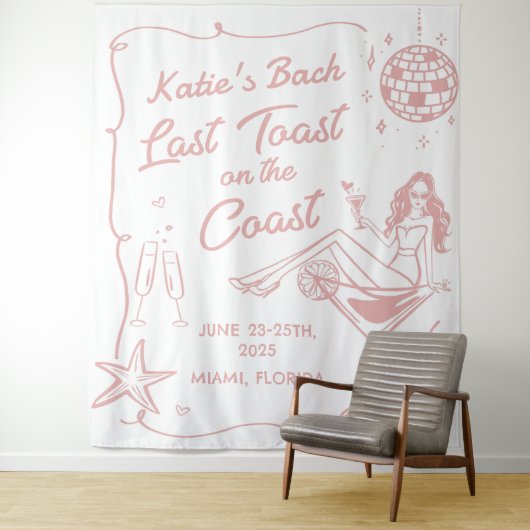 最後の沿岸の浜辺のピンクの独身最後の祝い タペストリー (インサイチュ)