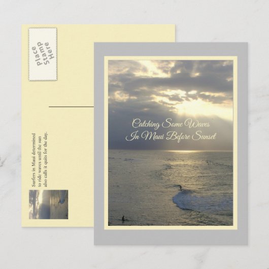 最後の波をキャッチするポストカード、マウイのサーファー ポストカード (正面/裏面)