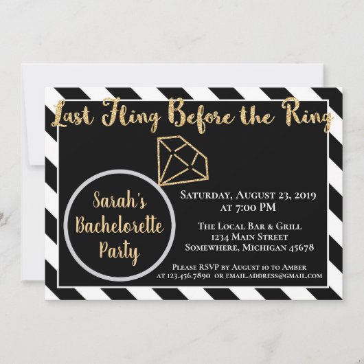最後の浮動の前のリングや輪、ダイヤモンドバチェロレッテ 招待状 (正面)