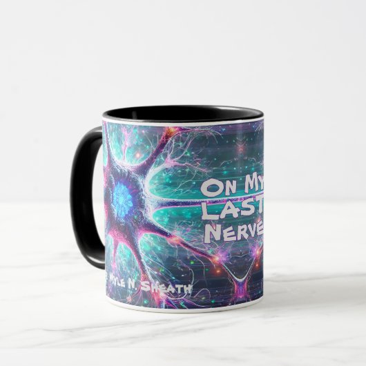 「最後の神経で」科学ユーモアのある生物学 マグカップ (正面左)