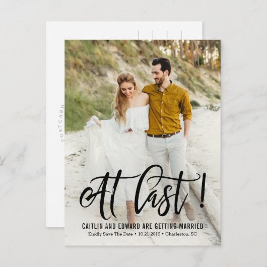 最後の結婚式で日付はがき黒を保存 案内ポストカード (正面/裏面)