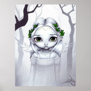 最後の葉アートプリント冬の妖精の大きな目 ポスター