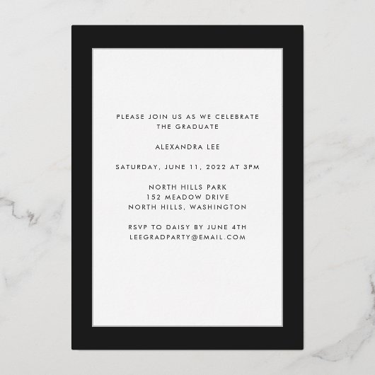 最後の金箔が黒の卒業表明 箔招待状 (裏面)