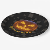 最後の食事の悪カボチャのオレンジブラックグレーハロウィーン ペーパープレート (アングル)