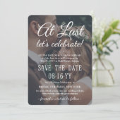 最後の2枚のフォトシンプルお祝いオーバーレイ結婚 セーブザデート (スタンド正面)