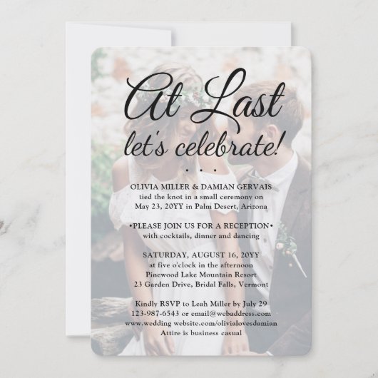 最後の2枚のフォトシンプルお祝いオーバーレイ結婚 招待状 (正面)