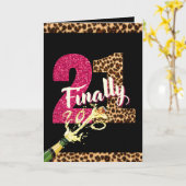 最後の21ホットピンクグリッターアニマルプリント写真 カード (黄色い花)