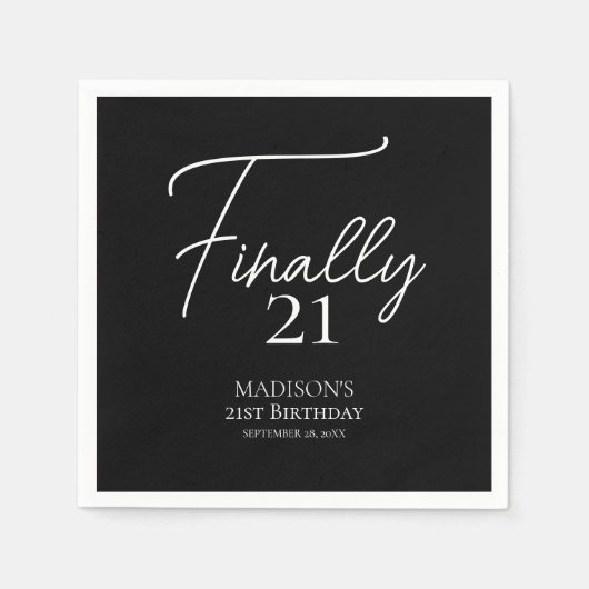 最後の21黒白21歳の誕生日 スタンダードカクテルナプキン (正面)