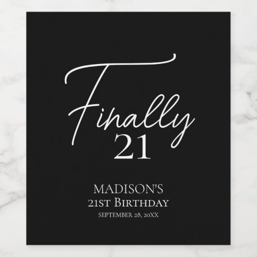 最後の21黒白21歳の誕生日 ワインラベル (シングルラベル)
