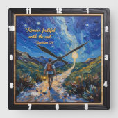 最後まで忠実であり続ける。黙示録2:10 スクエア壁時計 (正面)