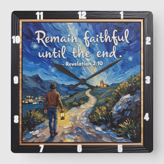 最後まで忠実であり続ける。黙示録2:10 スクエア壁時計 (正面)