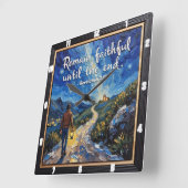 最後まで忠実であり続ける。黙示録2:10 スクエア壁時計 (傾斜)