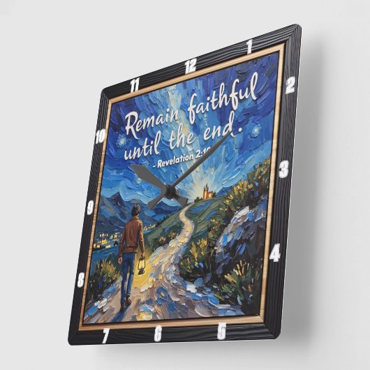最後まで忠実であり続ける。黙示録2:10 スクエア壁時計 (傾斜)