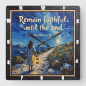 最後まで忠実であり続ける。黙示録2:10 スクエア壁時計 (正面)
