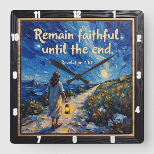 最後まで忠実であり続ける。黙示録2:10 スクエア壁時計 (正面)