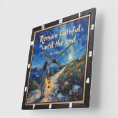 最後まで忠実であり続ける。黙示録2:10 スクエア壁時計 (傾斜)