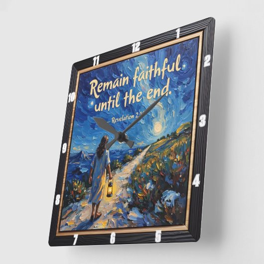 最後まで忠実であり続ける。黙示録2:10 スクエア壁時計 (傾斜)