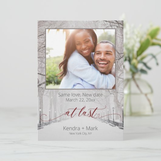 最後素朴の写真新しい日付の保存 招待状 (スタンド正面)